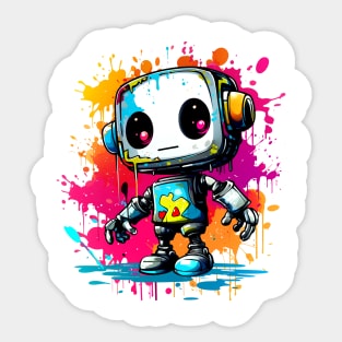 Cute cartoon Robot. Funny cyborg. Sticker